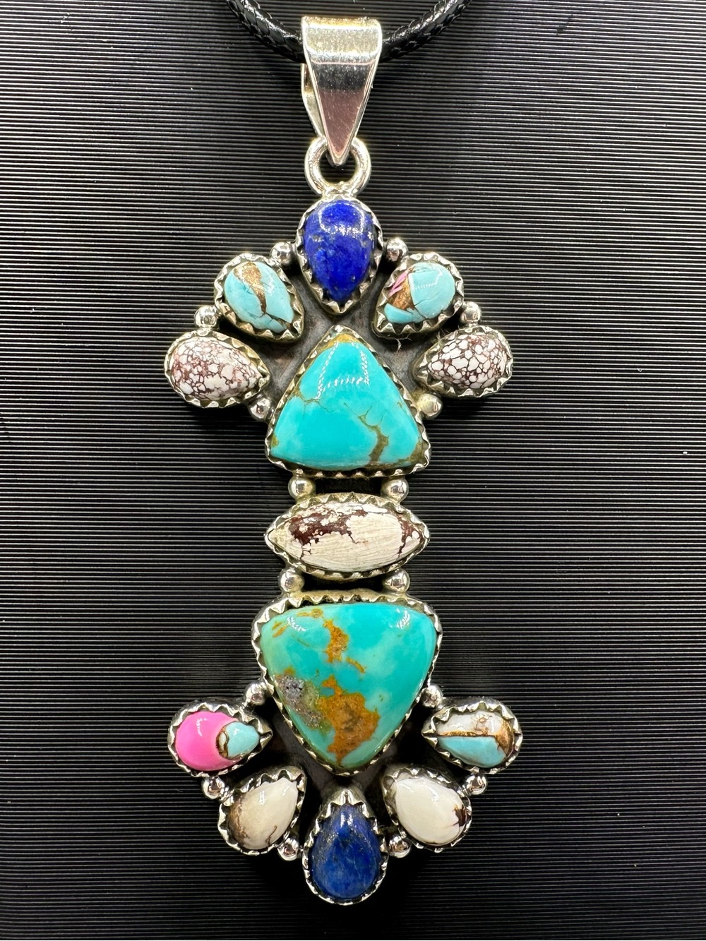 Cotton Candy Lapis Turquoise Wild Horse Sterling Silver 925 Pendant Handmade